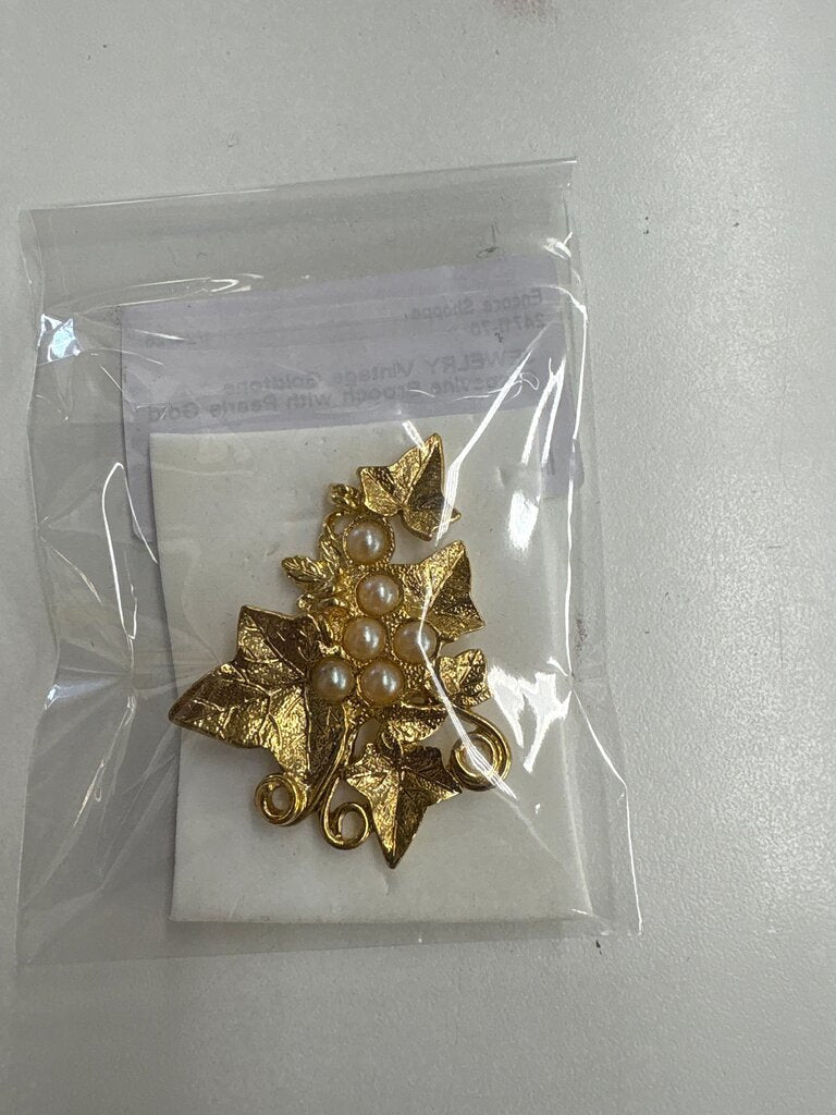 Vintage Gold and Pearl Leaf Brooch