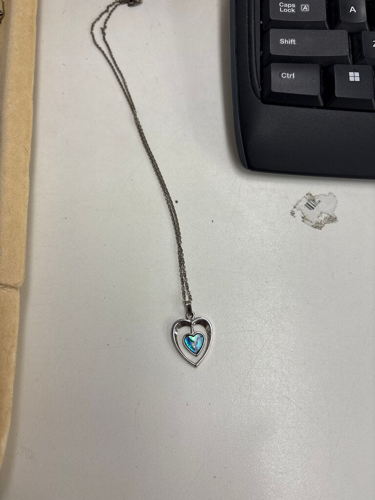 Silver Heart Necklace with Blue Inlay