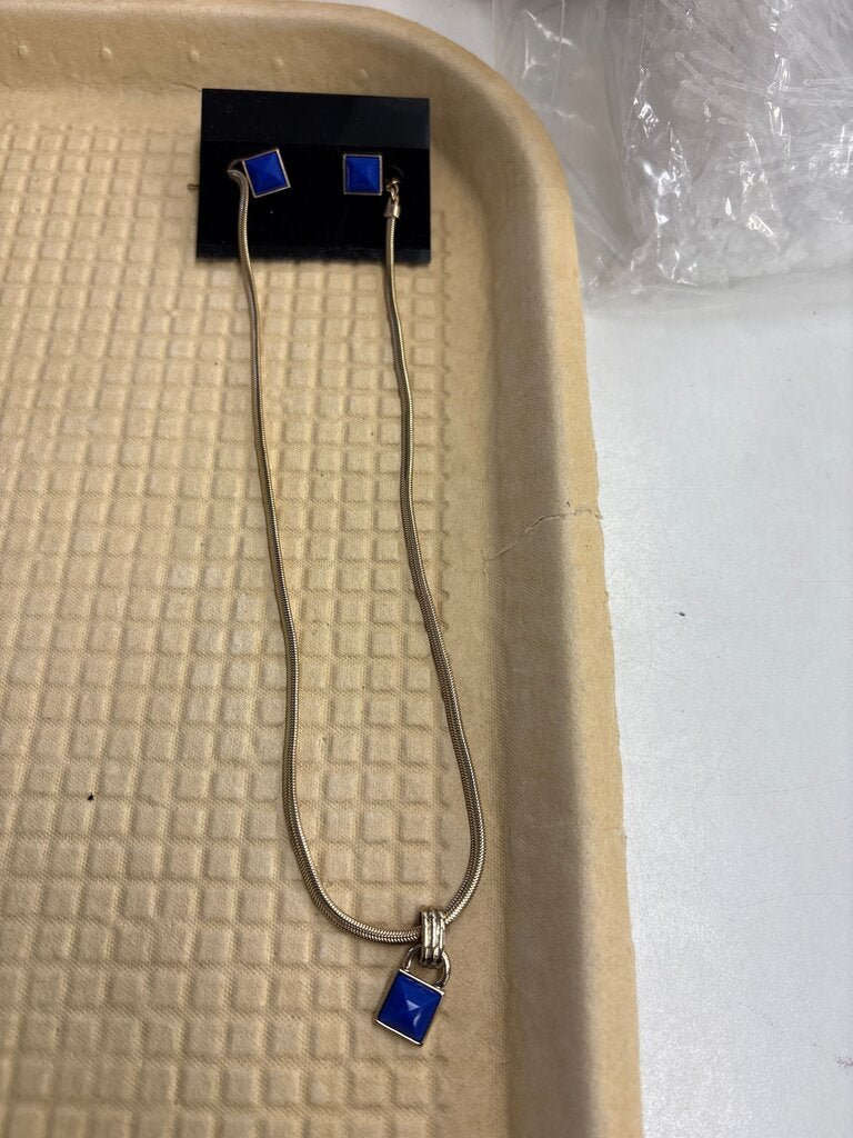 Blue Pendant Necklace and Earrings Set