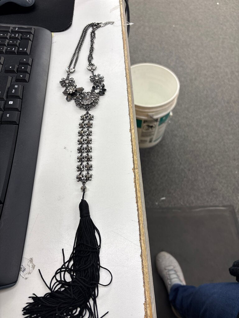 Vintage Black Tassel Statement Necklace