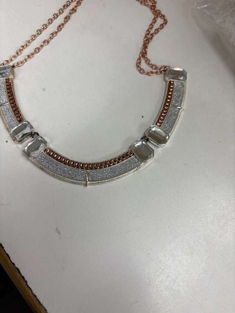 Elegant Statement Necklace with Silver and Rose Gold Accents