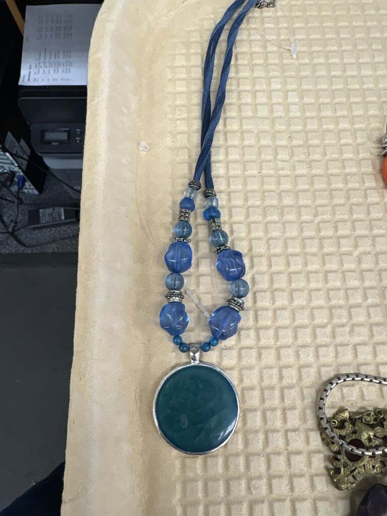 Blue Beaded Pendant Necklace